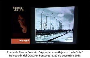 Charla de Teresa Couceiro «Aprender con Alejandro de la Sota». Delegación del COAG en Pontevedra, 20 de diciembre 2018.